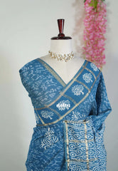Peacock Blue - Kalanjali Chanderi Silk with Zari Weaving and Handblock Prints - Perfect for Regular Wear | Casual Wear | Summer Wear