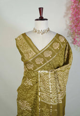 Olive Green - Kalanjali Chanderi Silk with Zari Weaving and Handblock Prints - Perfect for Regular Wear | Casual Wear | Summer Wear