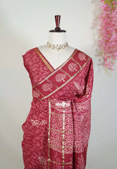 Reddish Maroon - Kalanjali Chanderi Silk with Zari Weaving and Handblock Prints - Perfect for Regular Wear | Casual Wear | Summer Wear