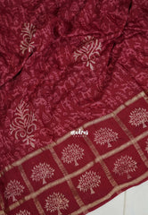 Reddish Maroon - Kalanjali Chanderi Silk with Zari Weaving and Handblock Prints - Perfect for Regular Wear | Casual Wear | Summer Wear