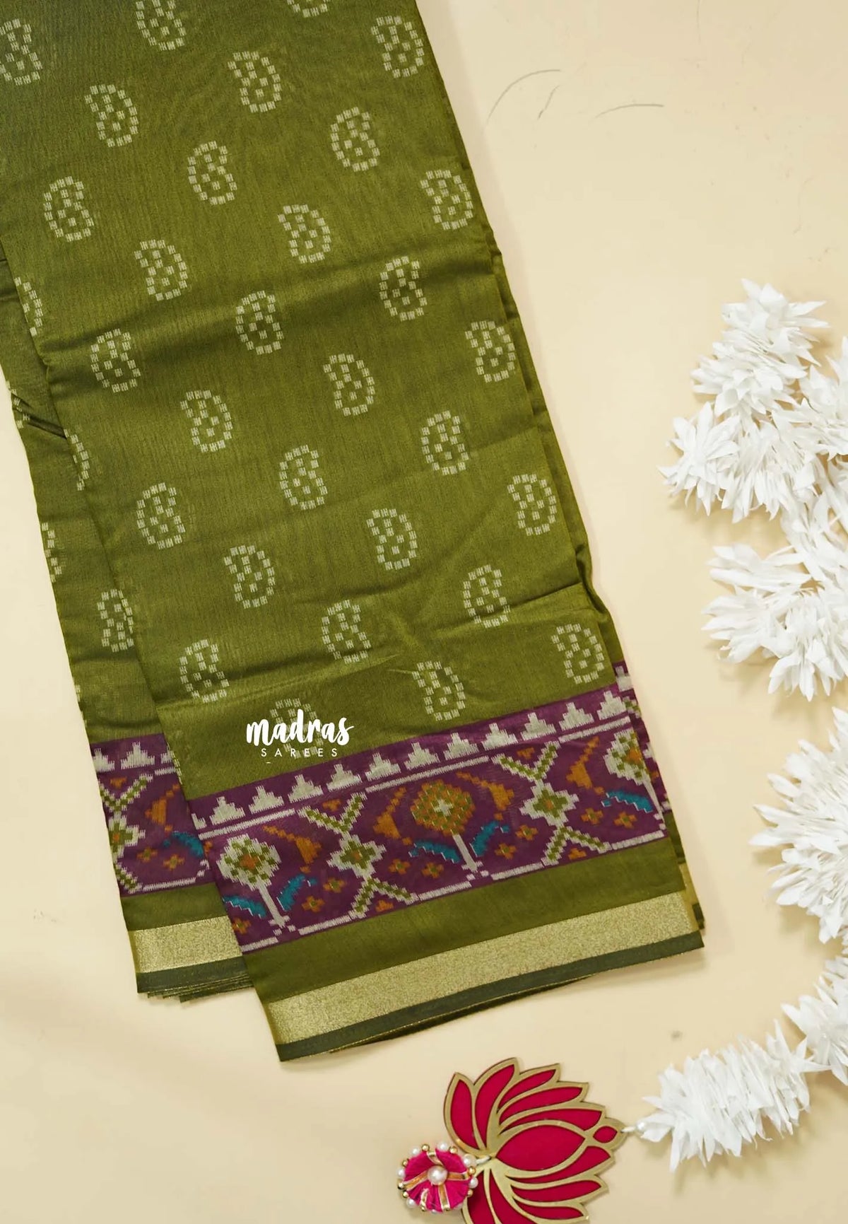 Olive Green - Kalanjali Soft chanderi silk with Bagru Prints