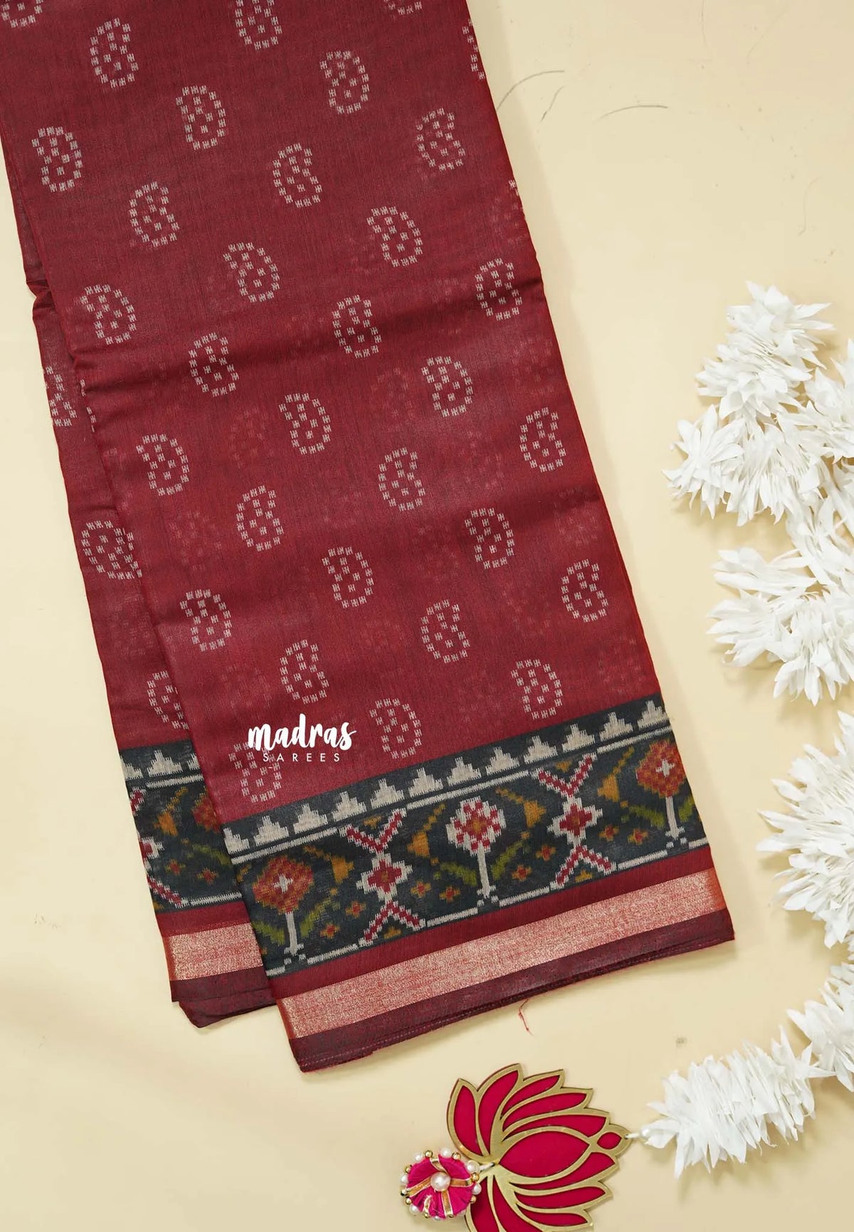 Majestic Maroon - Kalanjali Soft chanderi silk with Bagru Prints