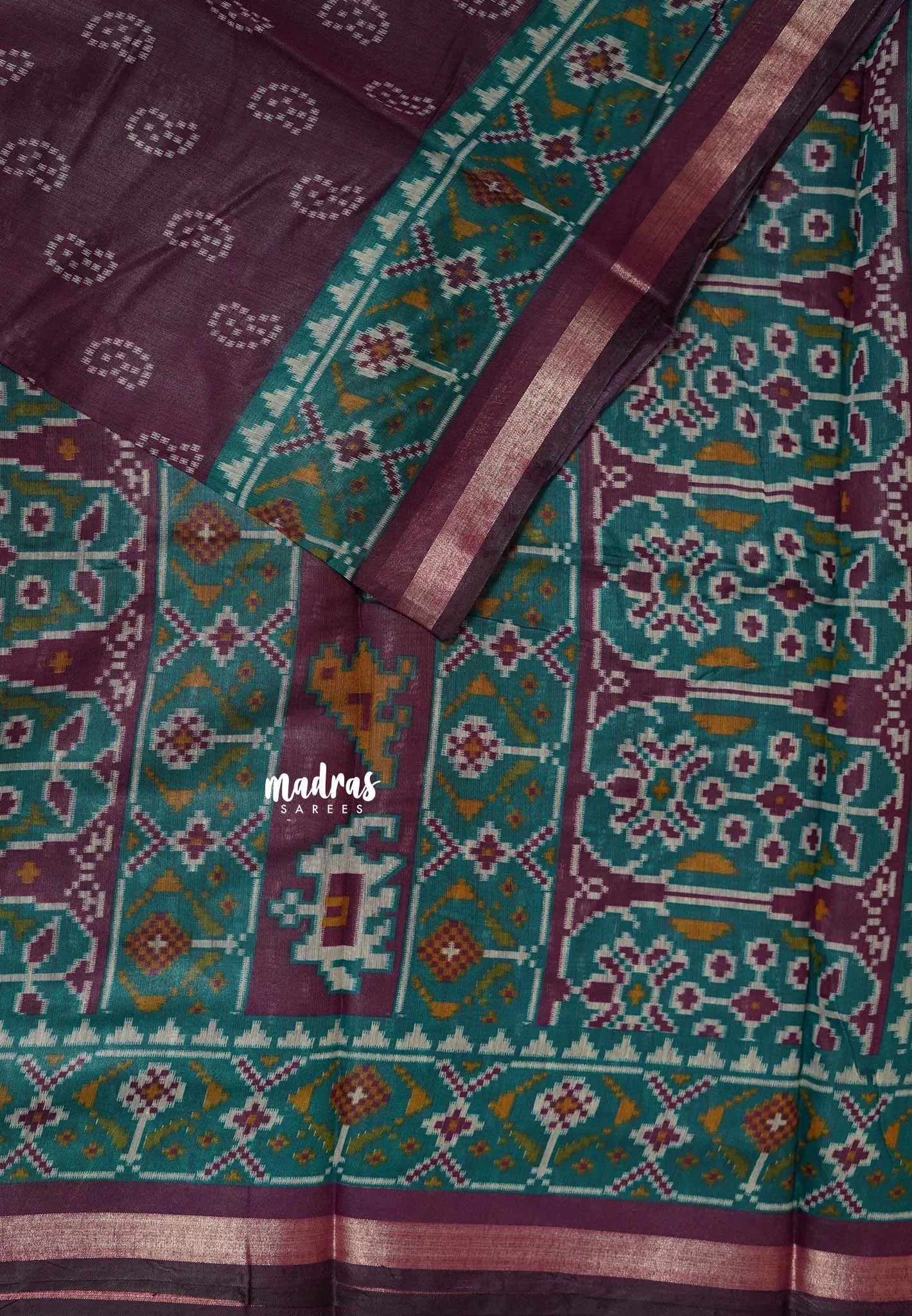Wine-Purple - Kalanjali Soft chanderi silk with Bagru Prints