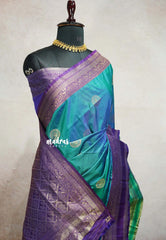 Royal Multitone Peacock Charm - Thendral - Kanchi semi silk floral weaving