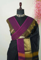 Classic Kanchi cotton with double border with blouse - Black
