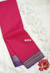 Queen's Pink - Classic Kanchi Cotton Plain Body with Small Flower Border - Best for Small Functions