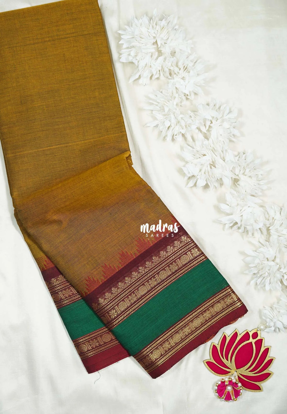 Honey Mustard - Classic Kanchi Cotton Plain Body with Rettapet Border - Best for Small Functions