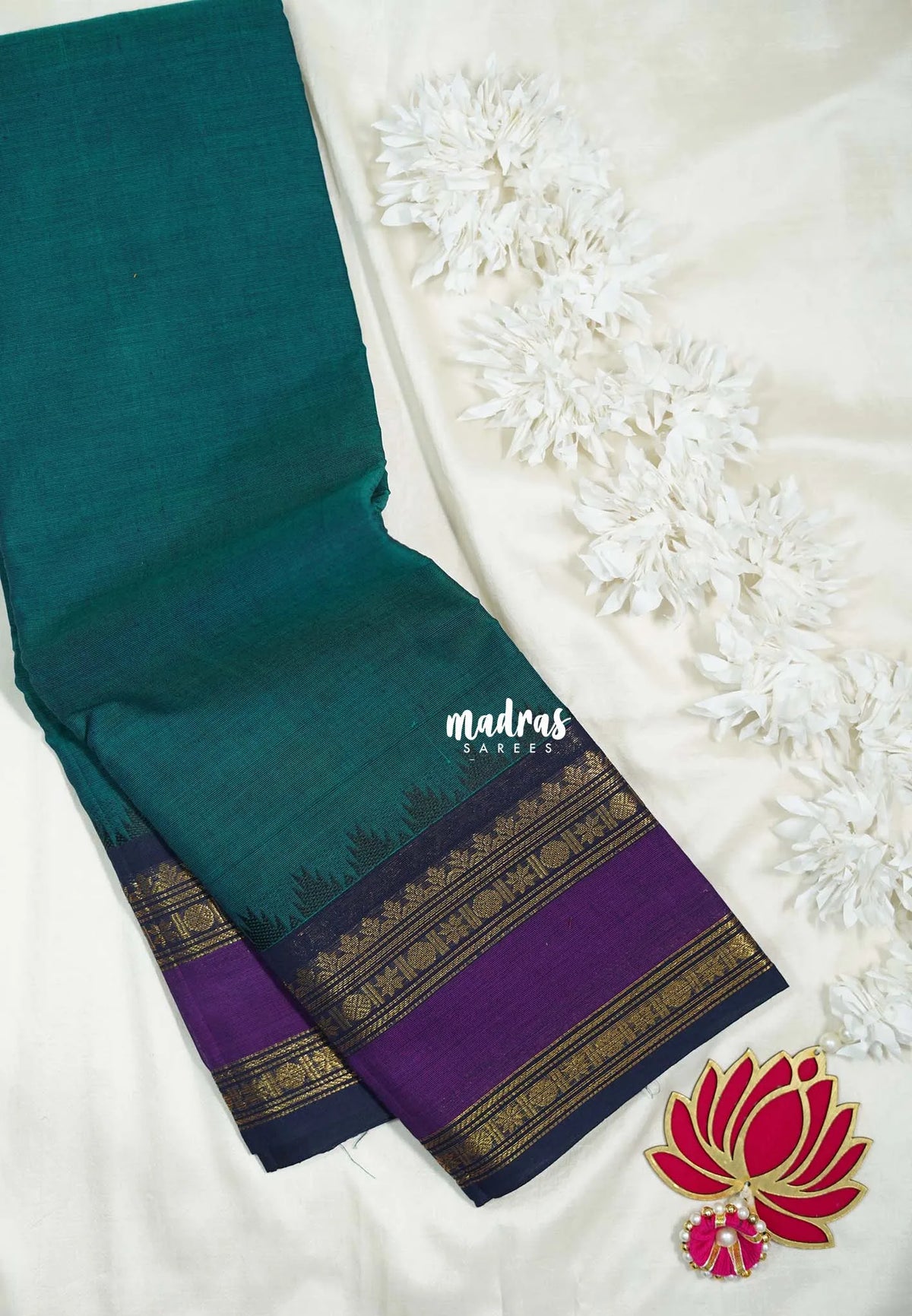 Peacock Green - Classic Kanchi Cotton Plain Body with Rettapet Border - Best for Small Functions