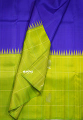 MS Amma Blue and Parrot Green - Kumudavalli - Pure Kanchivaram Wedding Bridal Silk Saree Half and Half Design mayil buttas - Perfect for Wedding Functions