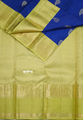 Royal Blue - Kumudavalli - Pure Kanchivaram Wedding Bridal Silk Saree Leaf Buttas with Floral Border - Perfect for Wedding Functions