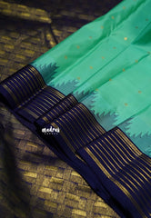 Turquoise Sea Green - Kumudavalli - Pure Kanchivaram Wedding Bridal Silk Saree Temple Weaving Border with Buttas - Perfect for Wedding Functions