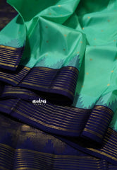 Turquoise Sea Green - Kumudavalli - Pure Kanchivaram Wedding Bridal Silk Saree Temple Weaving Border with Buttas - Perfect for Wedding Functions