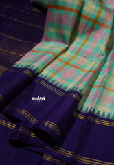 Pastel Multicolor Checks with Purple - Kumudavalli - Pure Kanchivaram Wedding Bridal Silk Saree with Burberry Checks - Perfect for Wedding Functions