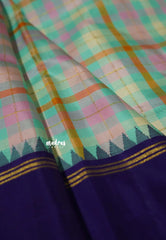 Pastel Multicolor Checks with Purple - Kumudavalli - Pure Kanchivaram Wedding Bridal Silk Saree with Burberry Checks - Perfect for Wedding Functions