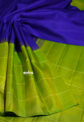 MS Amma Blue and Parrot Green - Kumudavalli - Pure Kanchivaram Wedding Bridal Silk Saree Half and Half Design mayil buttas - Perfect for Wedding Functions