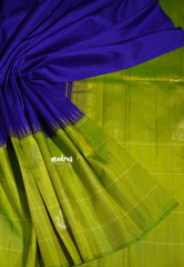 MS Amma Blue and Parrot Green - Kumudavalli - Pure Kanchivaram Wedding Bridal Silk Saree Half and Half Design mayil buttas - Perfect for Wedding Functions
