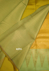 Thendral - Kanchi semi silk Saree vanasingaram with temple border - Golden yellow with pastel green