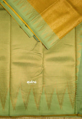 Thendral - Kanchi semi silk Saree vanasingaram with temple border - Golden yellow with pastel green