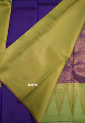 Thendral - Kanchi semi silk Saree vanasingaram with temple border - Purple with pastel green