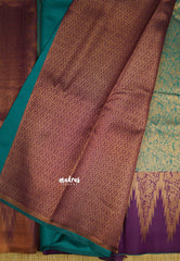 Thendral - Kanchi semi silk Saree vanasingaram with temple border - Teal with purple