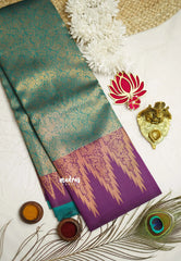 Thendral - Kanchi semi silk Saree vanasingaram with temple border - Teal with purple