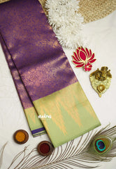 Thendral - Kanchi semi silk Saree vanasingaram with temple border - Purple with pastel green