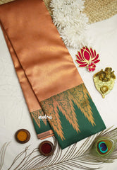 Thendral - Kanchi semi silk Saree vanasingaram with temple border - Peach with green