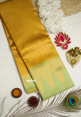 Thendral - Kanchi semi silk Saree vanasingaram with temple border - Golden yellow with pastel green