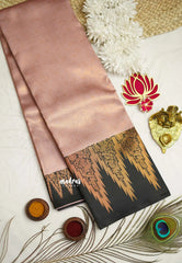 Thendral - Kanchi semi silk Saree vanasingaram with temple border - Baby pink with black