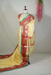 Creamy Butter - Kanimozhi - Premium Soft Silk Plian with Rudraksham, Mango Border - Best for Wedding Functions