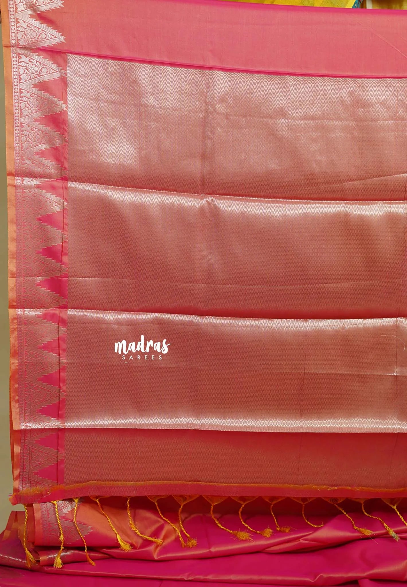 Dual Shade Pinkish orange - Kanimozhi - Premium dualshade soft silk with Temple Border