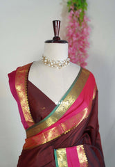 Araku Maroon - Kanimozhi - Premium Soft Silk Plain with Rettapet Border - Best for Wedding Functions