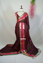 Araku Maroon - Kanimozhi - Premium Soft Silk Plain with Rettapet Border - Best for Wedding Functions