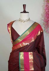 Araku Maroon - Kanimozhi - Premium Soft Silk Plain with Rettapet Border - Best for Wedding Functions