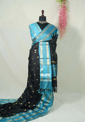 Midnight Black - Kanimozhi - Soft Silk Saree with Rudraksham Border and Buttas - Best for Wedding Wear