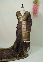 Coffee Brown - Kanimozhi - Soft Silk Zari Checks with antique meenakari Border - Best for Wedding Wear