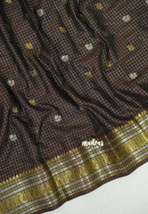 Coffee Brown - Kanimozhi - Soft Silk Zari Checks with antique meenakari Border - Best for Wedding Wear