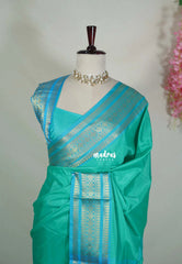 Bright Aqua Green - Kanimozhi - Soft Silk Plain with Mango Border - Best for Pooja Functions | Temple Visit