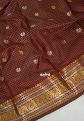Brick Maroon - Kanimozhi - Soft Silk Zari Checks with antique meenakari Border - Best for Wedding Wear