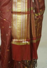 Brick Maroon - Kanimozhi - Soft Silk Zari Checks with antique meenakari Border - Best for Wedding Wear