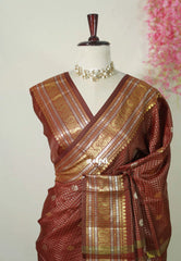 Brick Maroon - Kanimozhi - Soft Silk Zari Checks with antique meenakari Border - Best for Wedding Wear