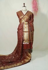Brick Maroon - Kanimozhi - Soft Silk Zari Checks with antique meenakari Border - Best for Wedding Wear