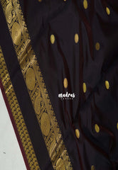 Dual Shade Dark Chocolate Brown - Kanimozhi - Premium Soft Silk with Rudraksham, Mango Border and Buttas - Best for Wedding Functions