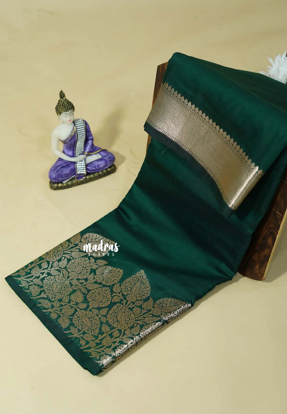 Peacock Jade - Kanimozhi - Soft Silk Saree with Leaf Cluster Border