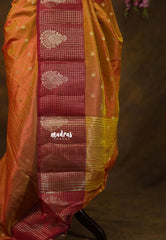 Dual Shade Mustard Orange - Kanimozhi - Soft Silk with Buttas and Checks in Border - Best for Function Wear