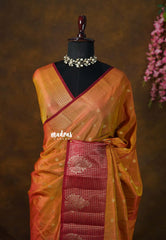 Dual Shade Mustard Orange - Kanimozhi - Soft Silk with Buttas and Checks in Border - Best for Function Wear