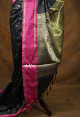 Nightfall Black - Kanimozhi - Soft Silk with Rettapet Border - Best for Festive Wear