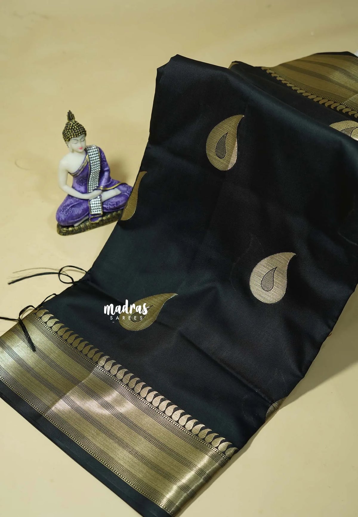 Black Blossom - Kanimozhi - Soft Silk Saree and Zari Border with Mango Buttas