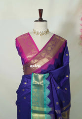 Violet Blue - Kanimozhi - Soft Silk Saree Ganga Jamuna Border with Buttas - Best for Small Functions
