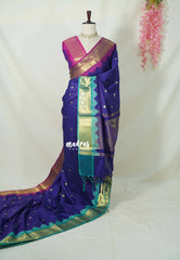 Violet Blue - Kanimozhi - Soft Silk Saree Ganga Jamuna Border with Buttas - Best for Small Functions